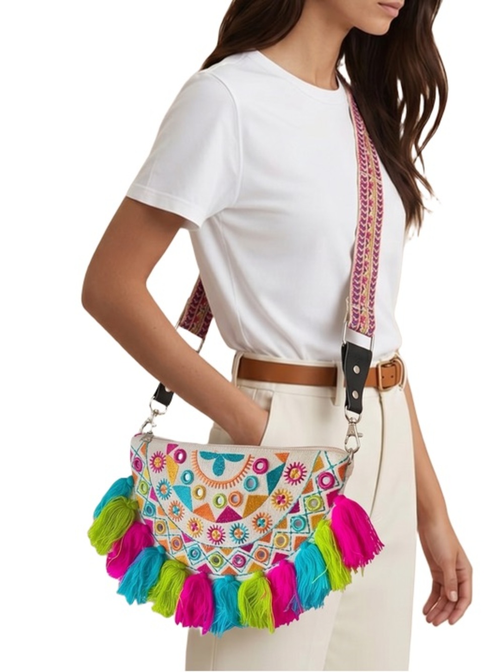 Magid Multicolor Embroidered Crossbody Bag